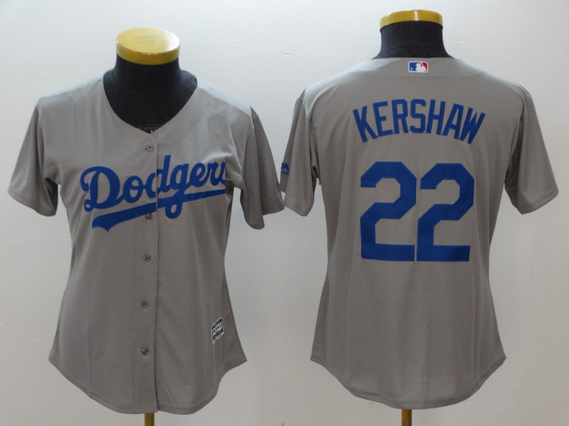 Women Dodgers 22 Clayton Kershaw Gray Women Cool Base Jersey