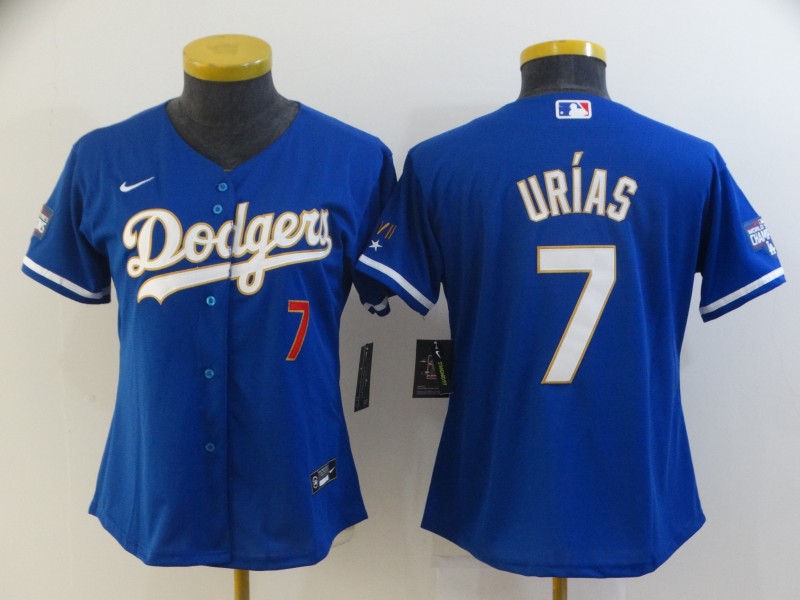 Women Dodgers 7 Julio Urias Royal  Blue Women Nike Cool Base Jersey