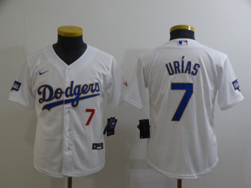 Women Dodgers 7 Julio Urias White Women Nike 2021 Gold Program Cool Base Jerseys