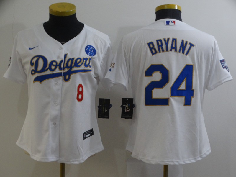 Women Dodgers 8 Kobe Bryant White Women Nike 2021 Gold Program KB Flexbase Jersey