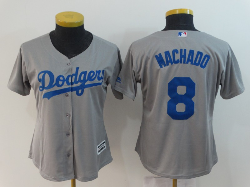 Women Dodgers 8 Manny Machado Gray Women Cool Base Jersey