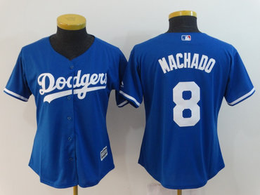 Women Dodgers 8 Manny Machado Royal Women Cool Base Jersey