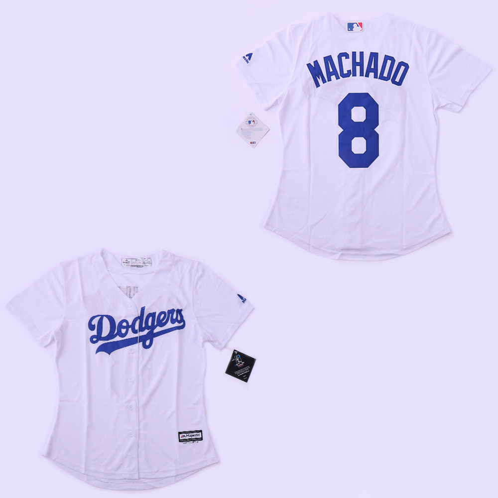 Women Dodgers 8 Manny Machado White Women Cool Base Jersey