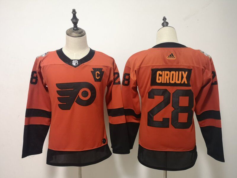 Women Flyers 28 Claude Giroux Orange Women 2019 NHL Stadium Series Adidas Jersey