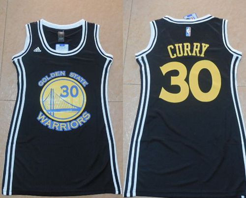Women Golden State Warrlors #30 Stephen Curry Black Dress NBA Jersey