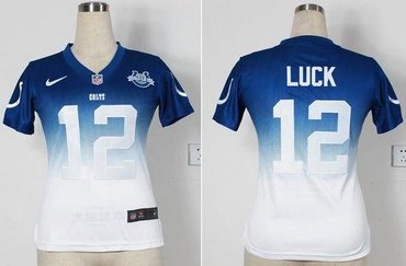 Women Indianapolis Colts #12 Andrew Luck Blue-White With 30TH Seasons Patch Drift Fashion II Elite NFL Jerseys