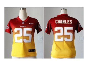Women Kansas City Chiefs 25 Jamaal Charles Red Yellow Drift Fashion II NFL Jerseys