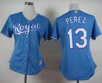 Women Kansas City Royals #13 Salvador Perez Light Blue Alternate 1 Stitched Baseball jersey Women Kansas City Royals #13 Salvador Perez Light Blue Alternate 1 Stitched Baseball jersey