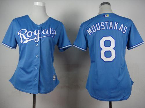 Women Kansas City Royals #8 Mike Moustakas Light Blue Alternate 1 Stitched Baseball jersey Women Kansas City Royals #8 Mike Moustakas Light Blue Alternate 1 Stitched Baseball jersey
