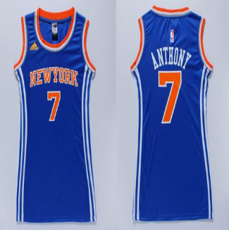 Women Knicks #7 Carmelo Anthony Blue Dress Stitched NBA Jersey