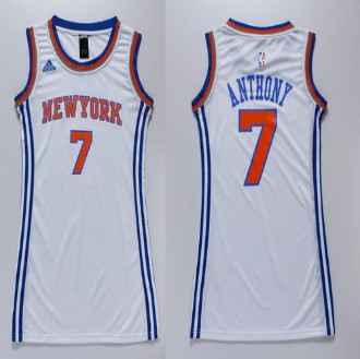Women Knicks #7 Carmelo Anthony White Dress Stitched NBA Jersey