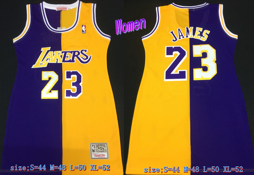 Women Lakers 23 LeBron James Split Purple Yellow Women Hardwood Classics Mesh Jersey Women Lakers 23 LeBron James Split Purple Yellow Women Hardwood Classics Mesh Jersey