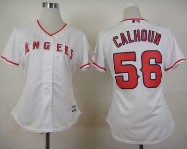 Women Los Angeles Angels of Anaheim #56 Kole Calhoun White Home Stitched Baseball Jersey Women Los Angeles Angels of Anaheim #56 Kole Calhoun White Home Stitched Baseball Jersey