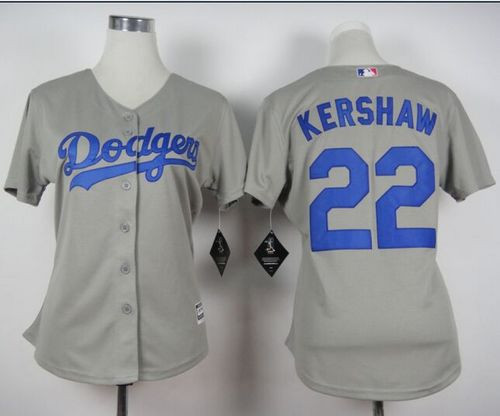 Women Los Angeles Dodgers #22 Clayton Kershaw Grey Alternate Road Stitched Baseball Jersey