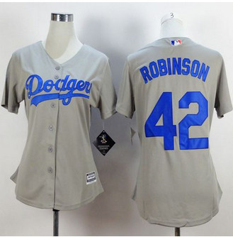 Women Los Angeles Dodgers #42 Jackie Robinson Grey Alternate Road Stitched Baseball Jersey
