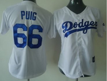 Women Los Angeles Dodgers 66 Yasiel Puig White MLB Jerseys