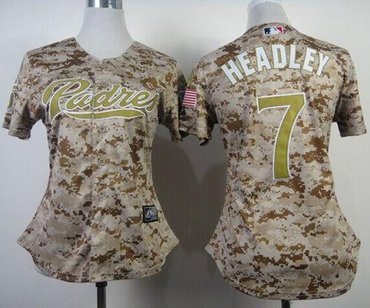 Women MLB San Diego Padres #7 Chase Headley Camo Alternate 2 Baseball Jersey