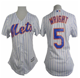 Women Mets #5 David Wright White(Blue Strip) Home Stitched Baseball Jersey