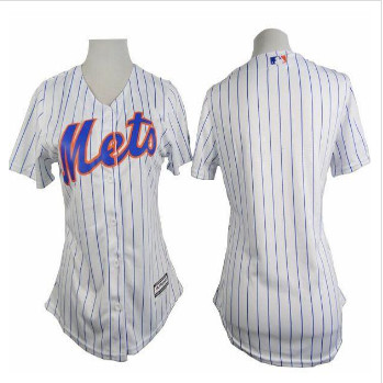 Women Mets Blank White(Blue Strip) Home Stitched Baseball Jersey