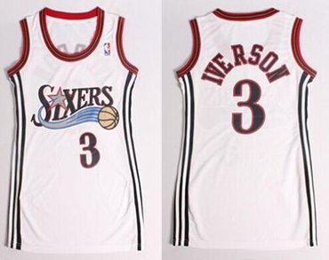 Women NBA 76ers #3 Allen Iverson White Dress Stitched NBA Jersey