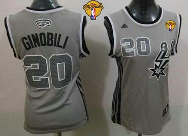 Women NBA Spurs #20 Manu Ginobili Grey Alternate With Finals Patch Stitched NBA Jersey