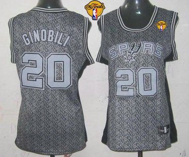 Women NBA Spurs #20 Manu Ginobili Grey With Finals Patch Static Fashion Stitched NBA Jersey