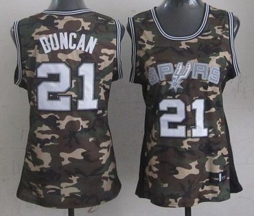Women NBA Spurs #21 Tim Duncan Camo Stealth Collection Stitched NBA Jersey