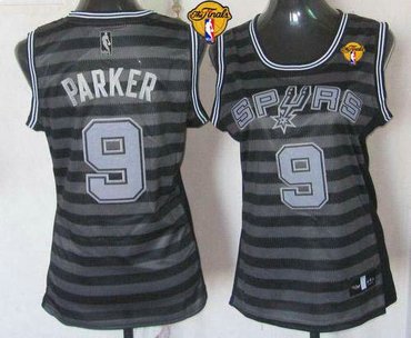 Women NBA Spurs #9 Tony Parker Black-Grey With Finals Patch Groove Stitched NBA Jersey