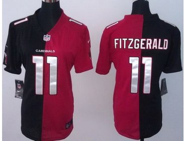 Women NEW Arizona Cardinals 11 Larry Fitzgerald Red Black Split NFL Jerseys