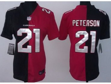 Women NEW Arizona Cardinals 21 Patrick Peterson Red Black Split NFL Jerseys