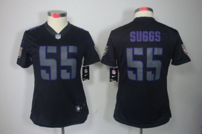 Women NEW Baltimore Ravens #55 Terrell Suggs Black Jerseys(Impact Limited)