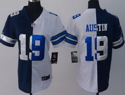 Women NEW Dallas Cowboys #19 Miles Austin Blue White Split NFL Jerseys