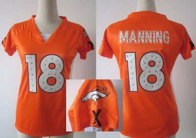 NFL Women NEW Denver Broncos 18 Peyton Manning Orange Womens Draft Him II Top Jerseys