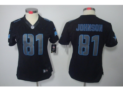 Women NEW Detroit Lions #81 Calvin Johnson black jerseys(Impact Limited)