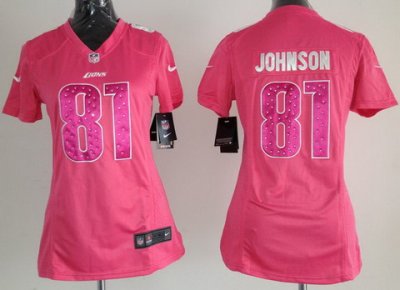 Women NEW Detroit Lions 81# Calvin Johnson Pink NFL Jerseys