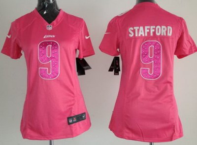 Women NEW Detroit Lions 9# Matthew Stafford Pink NFL Jerseys