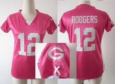 NFL Women NEW Green Bay Packers 12 Aaron Rodgers Pink Womens Draft Him II Top Jerseys