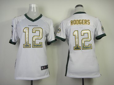 Women NEW Green Bay Packers 12 Aaron Rodgers White Drift Fashion Elite NFL Jerseys