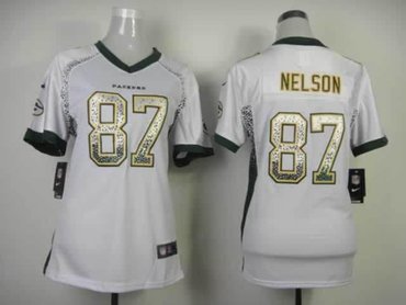 Women NEW Green Bay Packers 87 Jordy Nelson White Drift Fashion Elite NFL Jerseys