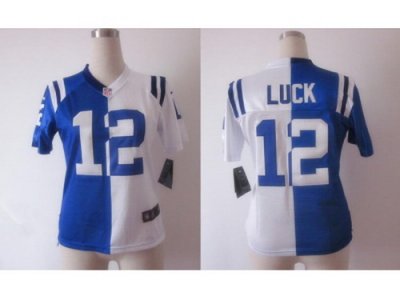 Women NEW NFL Indianapolis Colts 12 Andrew Luck white-blue jersey(Elite split)