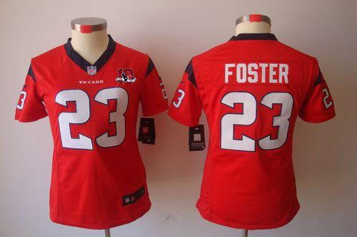 Women NEW Houston Texans 23 Arian Foster Red NEW NFL Jerseys W 10th Patch