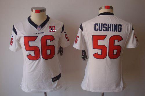 Women NEW Houston Texans 56 Brian Cushing White NEW NFL Jerseys W 10th Patch