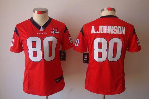 Women NEW Houston Texans 80 Andre Johnson Red NEW NFL Jerseys W 10th Patch