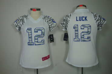 Women NEW Indianapolis Colts 12 Andrew Luck White Zebra Field Flirt Fashion Jerseys