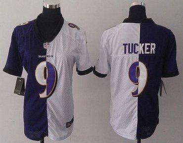 Women NEW Jerseys Baltimore Ravens #9 Justin Tucker Purple-White(Elite split)