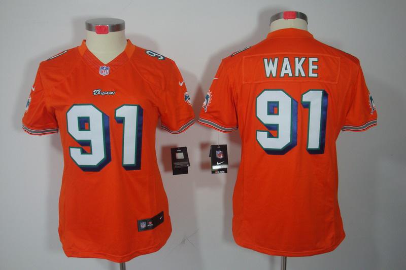 Women NEW Miami Dolphins 91 Cameron Wake Orange Jerseys