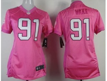Women NEW Miami Dolphins 91 Cameron Wake Pink Love NFL Jerseys
