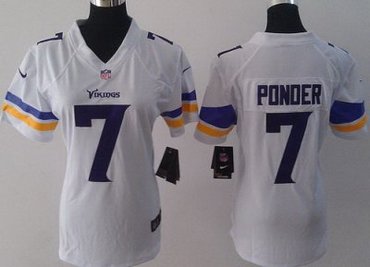 Women NEW Minnesota Vikings 7 Christian Ponder White Jerseys(2013)
