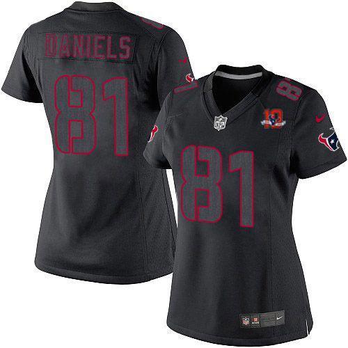 Women NEW NFL Houston Texans 81 Daniels Impact Limited Black Jerseys W 10th Patch