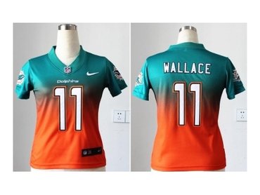 Women NEW NFL Miami Dolphins 11 Mike Wallace Green Orange Drift Fashion II Jerseys